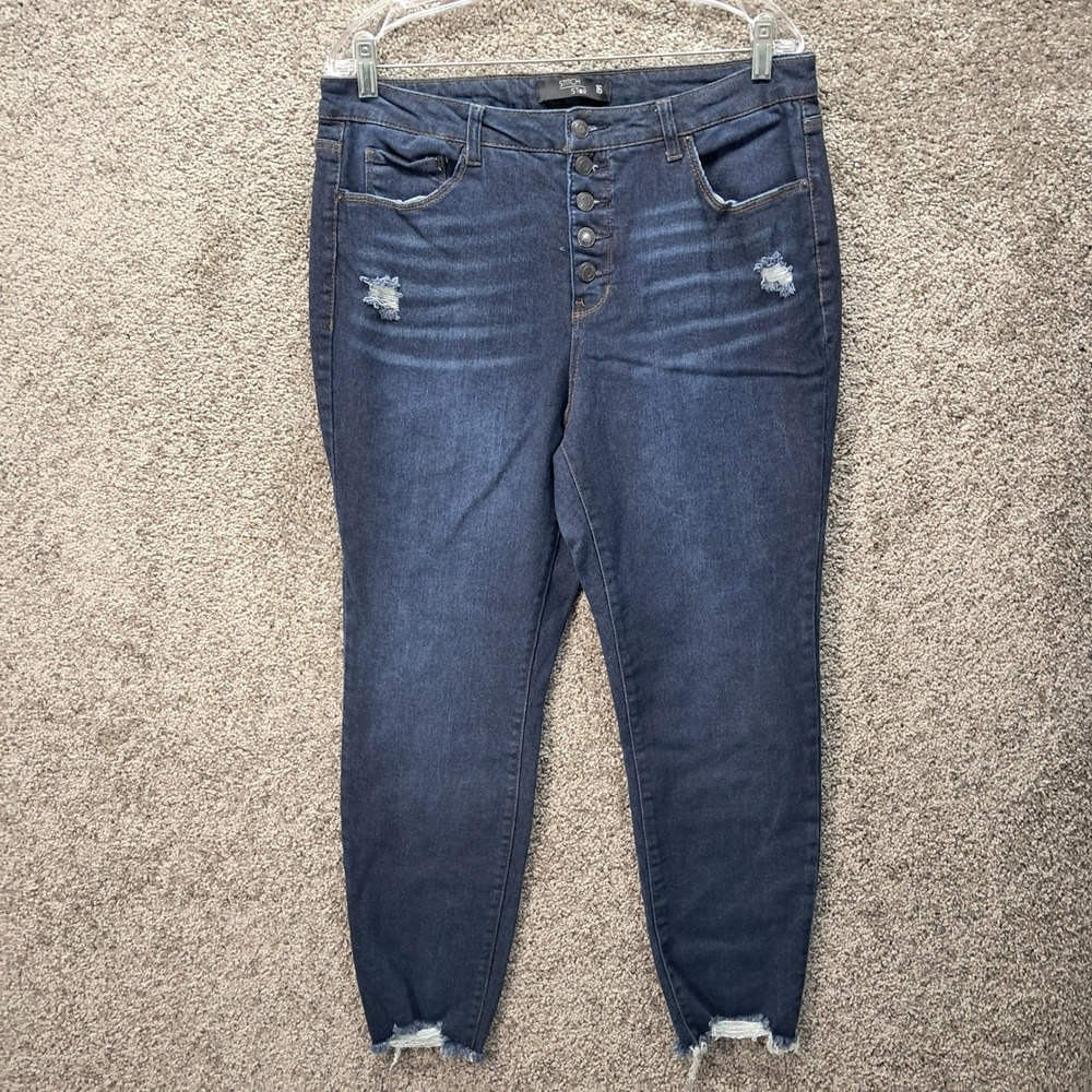 Stitch Star Womens Size 16 Dark Wash Distressed Button Fly Skinny Jeans SS2732-2
